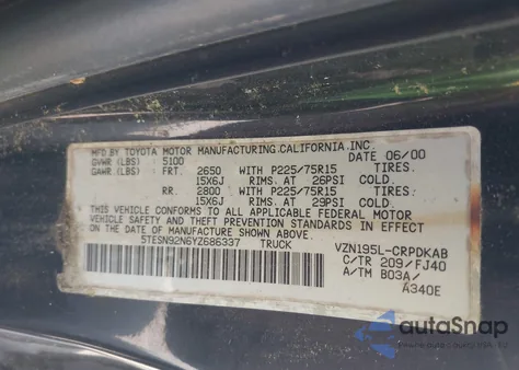 2000 Toyota Tacoma Prerunner V6 from USA, damaged, VIN 5TESN92N6YZ686337